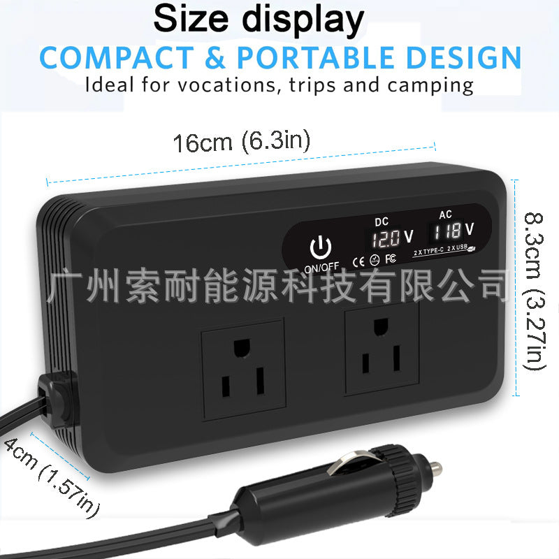 Hot Selling Car Inverter200W 12V Turn110V/220V Double USB/Type-C Mouth inverter