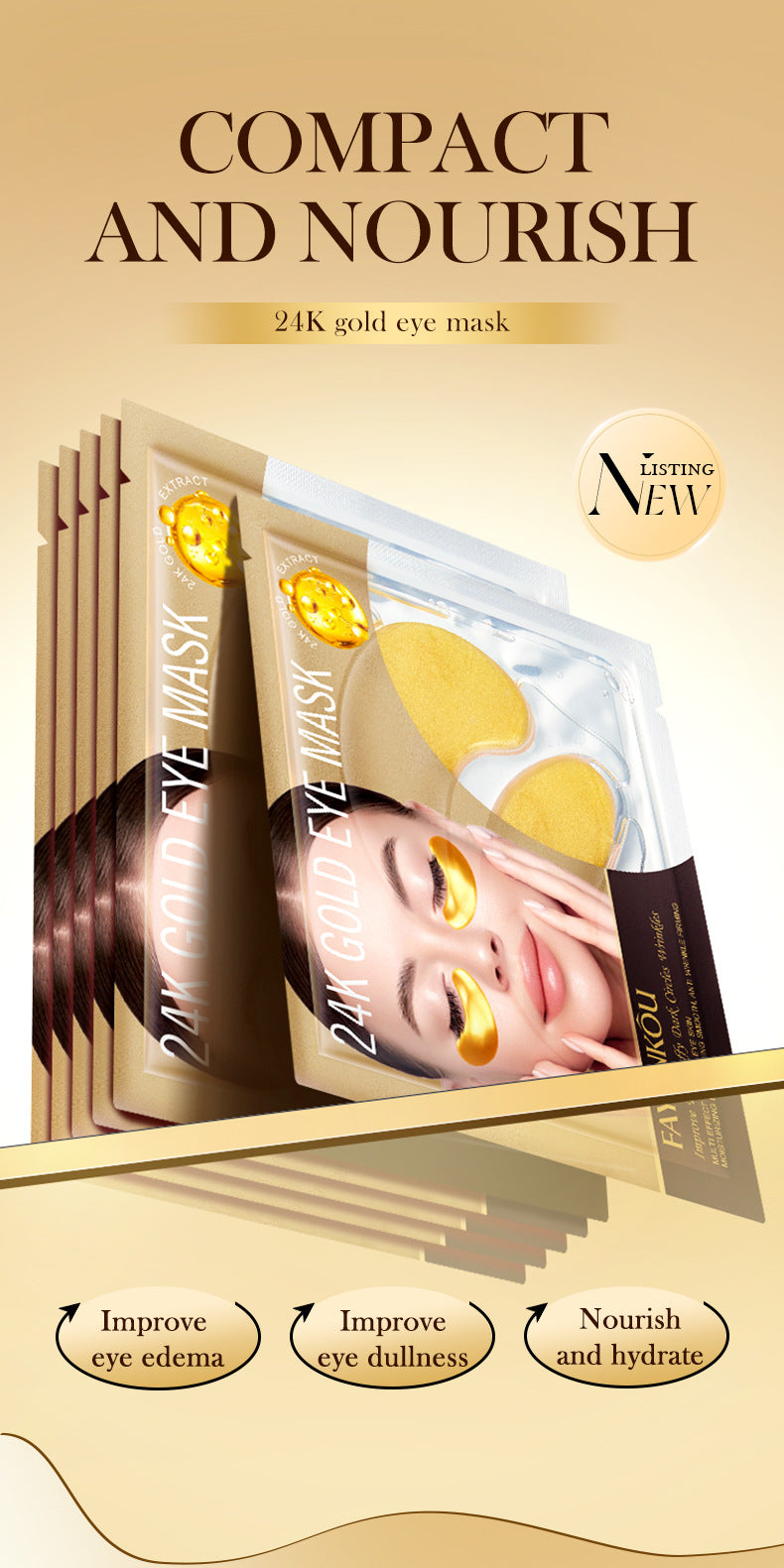 Eye Mask7.9g FAYANKOU24K Golden Aloe Vera Hydrating Nourishing Eye Mask Cross-Border Wholesale