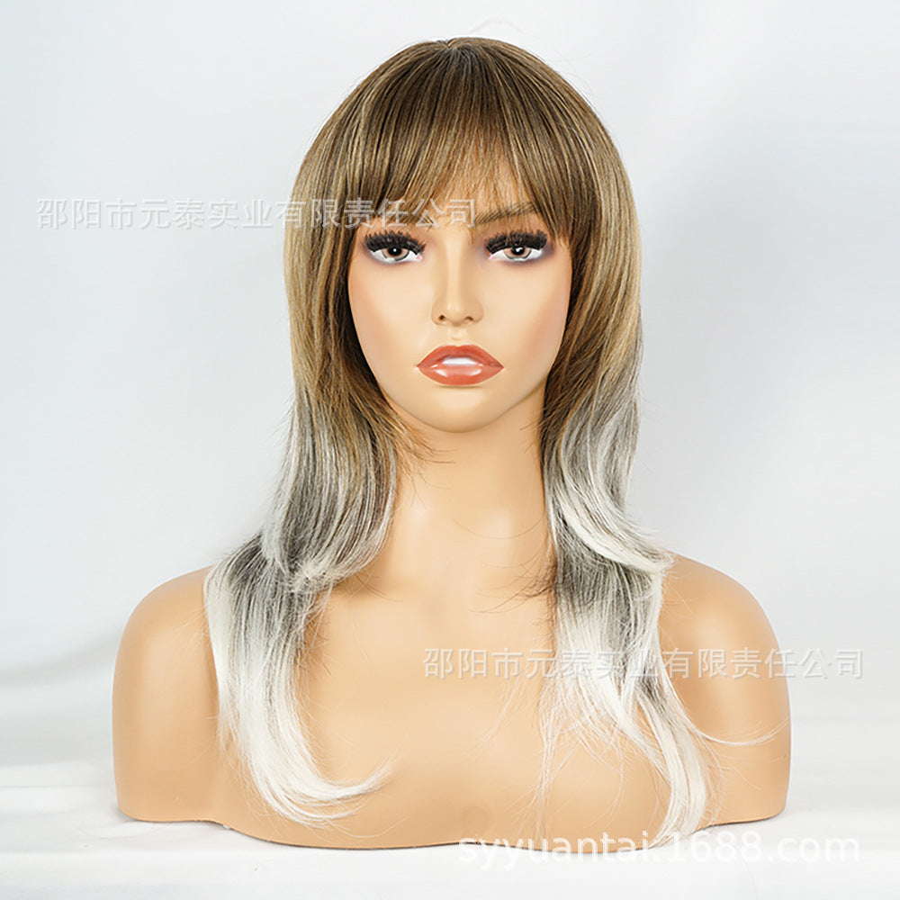 European and American Medium-Length Wig Two-Tone Scalp Air Bangs African Medium Short wigs Two-tone Design