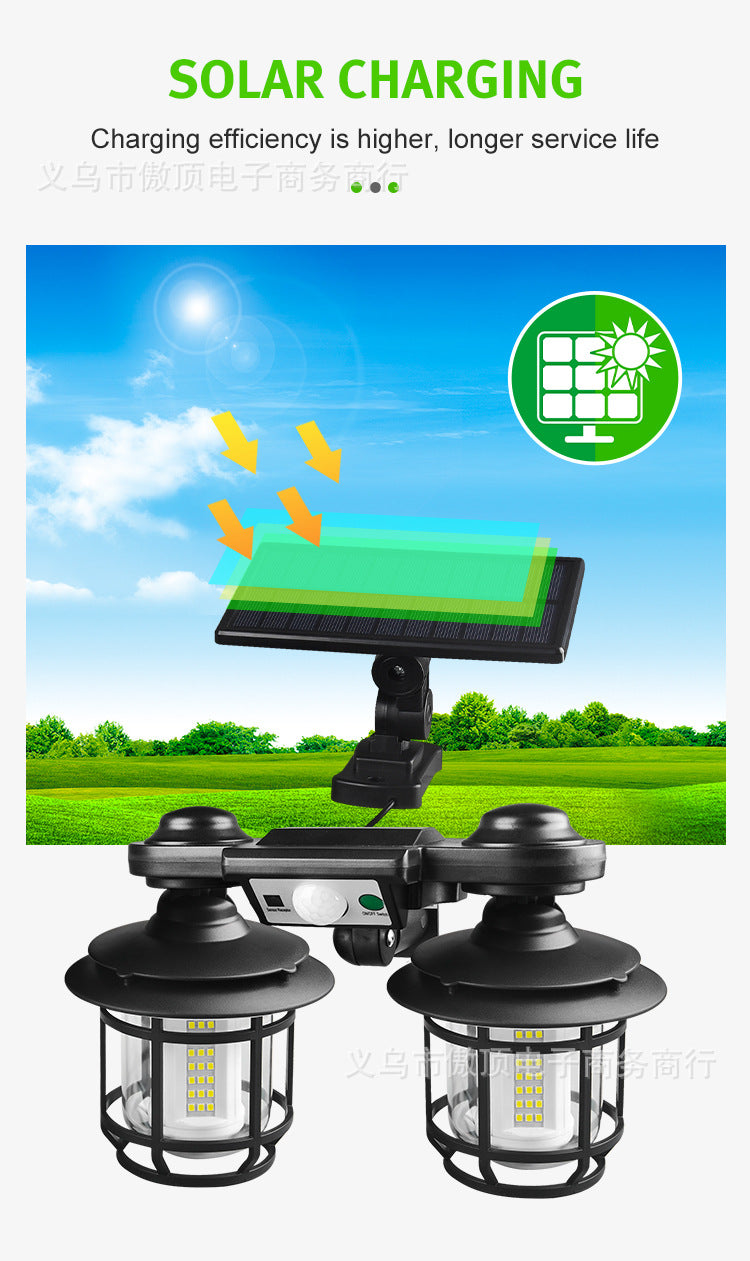 New Double-Head Retro Solar Ground Plug Light Human Body Sensing Split Light Home Wall Lighting Remote Control Light