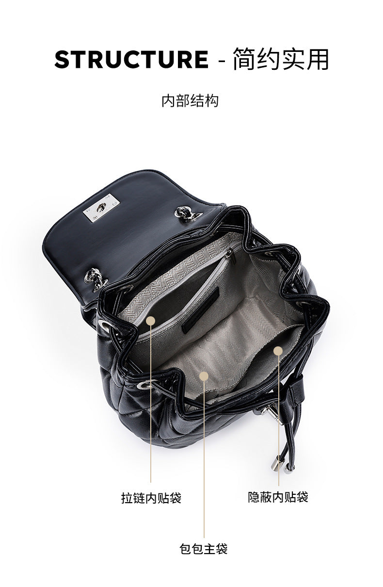 Classic Style Rhombus Chain Backpack College Style Minority Fashion Women's Bag Korean Style Western Style Tote Backpack
