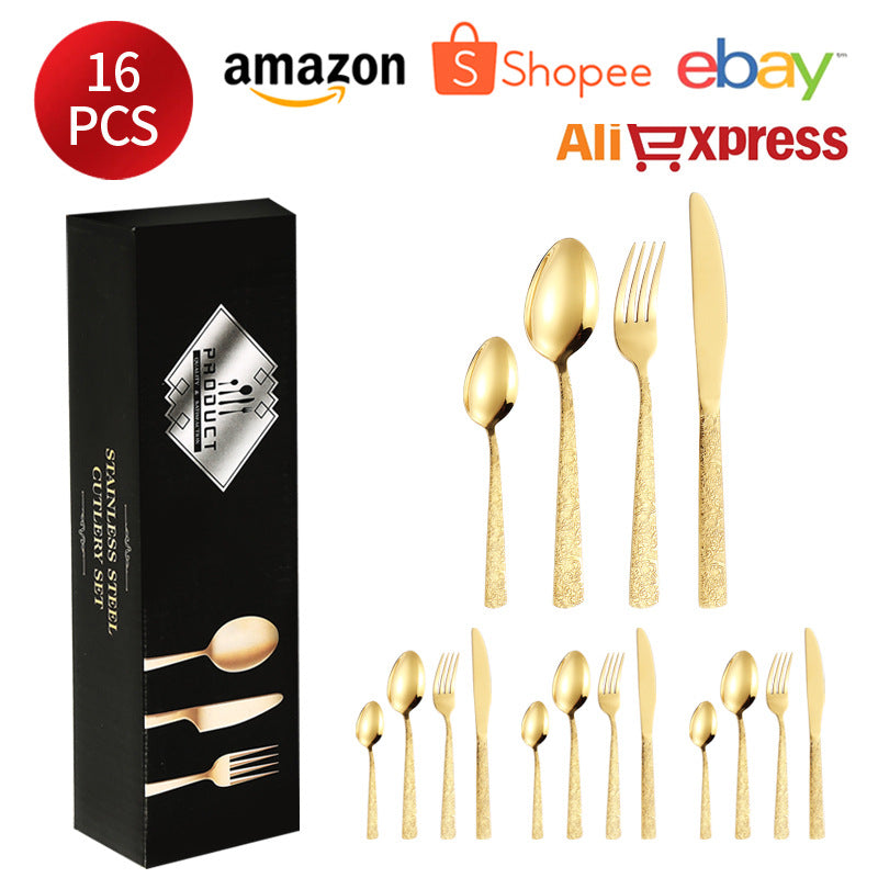410Stainless Steel Tableware Restaurant Embossed Pattern Knife Fork Spoon24Western Steak Knife and Fork Set
