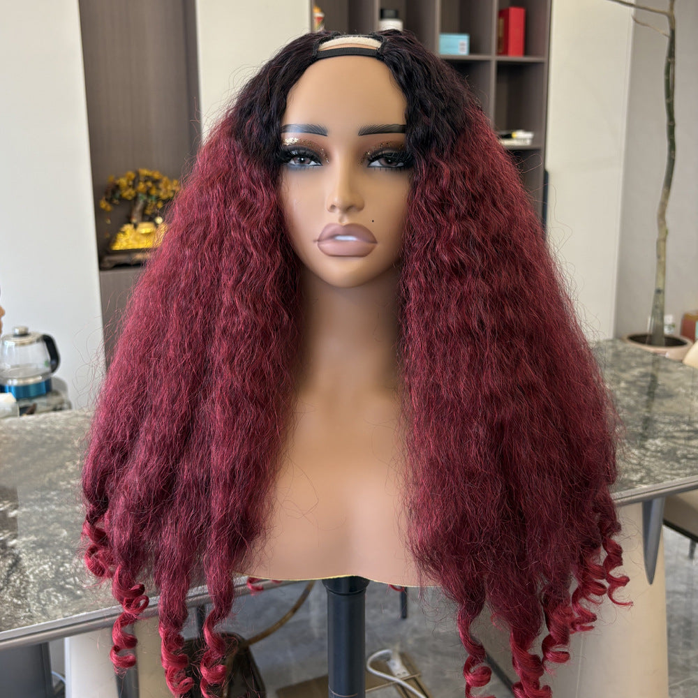 Ginger Orange V part Yaki Wig  Synthetic  Wig Cross-border African Synthetic Fiber Fake