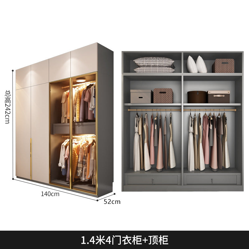 Light Luxury Glass Door Wardrobe Modern Home Bedroom Cloakroom Custom Processing Assembly Wardrobe Storage Large Wardrobe