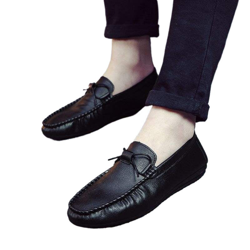 Beanie Shoes Men's New Casual Leather Shoes Men's Breathable Soft Leather Lazy Shoes Student Slip-On Men's Driving Shoes