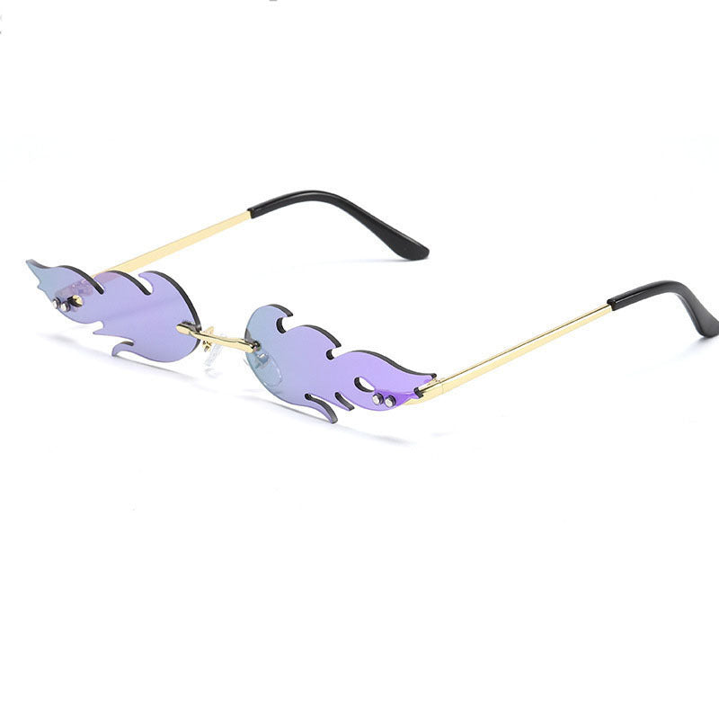 Personalized Flame Sunglasses Women's Fashion Metal Frameless Sunglasses Trendy European and American Christmas Party Quirky Glasses