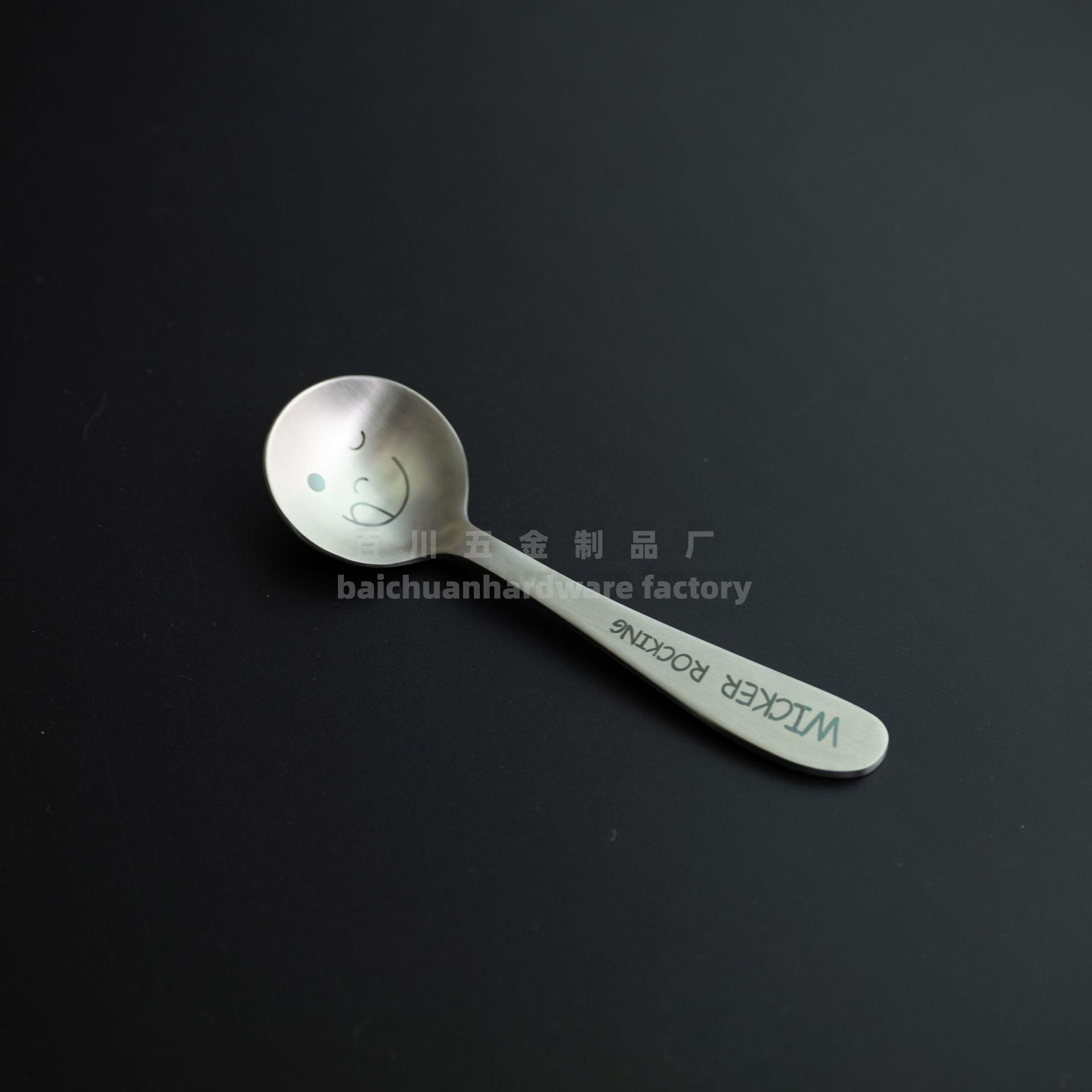 304Stainless Steel Creative Smiley Face Slanted Handle Laser Spoon Chopsticks Fork Student Tableware Full Set Gift Children's Tableware