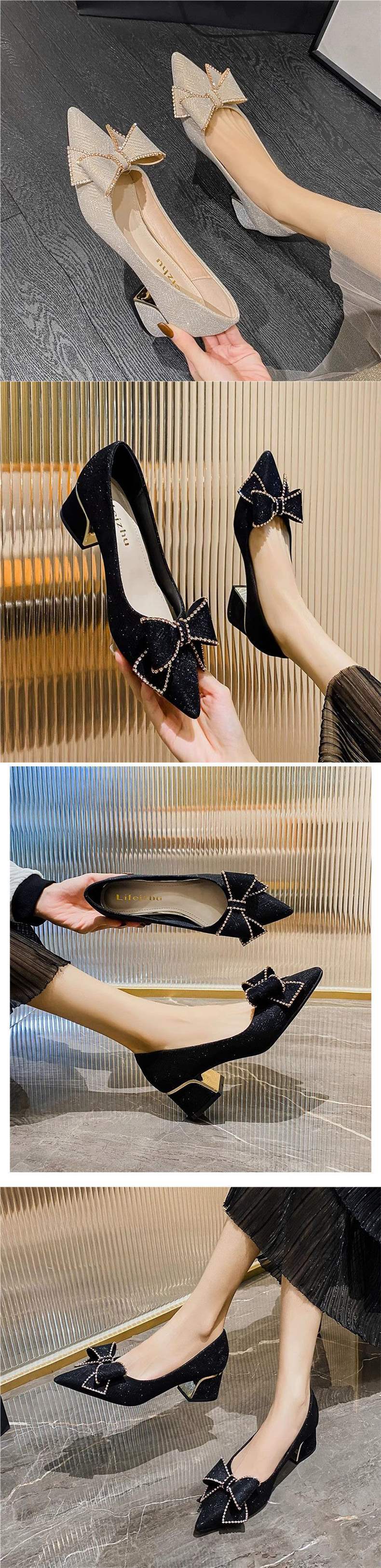 French style high heels with chunky heels and pointed toes for women2025New Spring and Autumn Style Elegant Plus Size Women's Shoes Mid-Heel Wedding Shoes