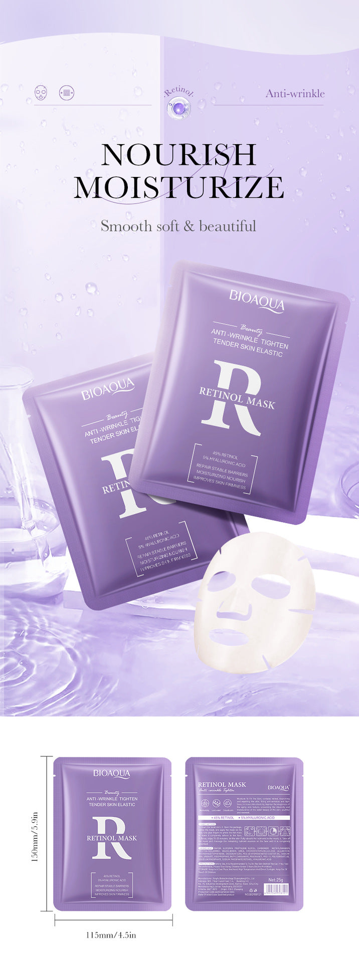 Full English Mask25g BIOAOUA Dimension C Retinol Hydrating Moisturizing Mask Sheet Pack  Wholesale