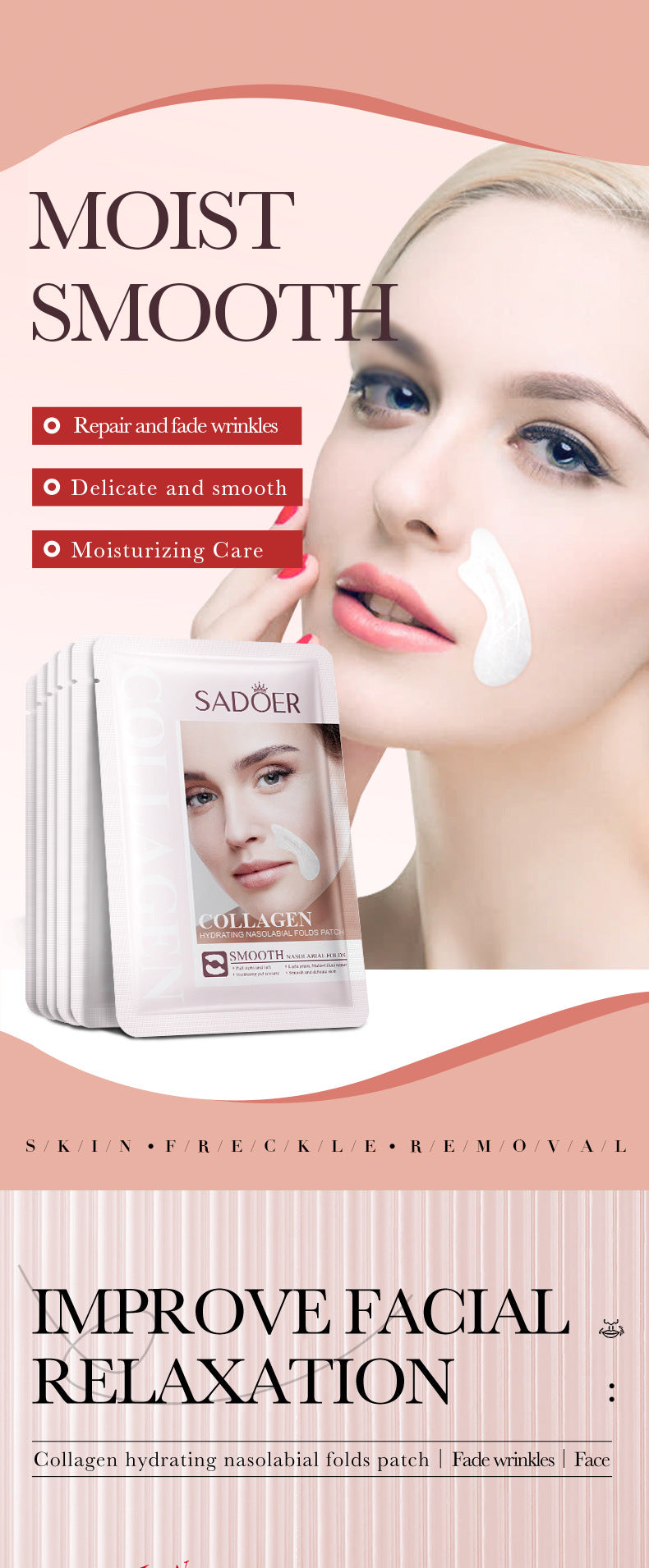 Full English Nasolabial Fold Stickers2.7g SADOER Collagen Hydrating Gel Lifting Patch  Enmu Wholesale