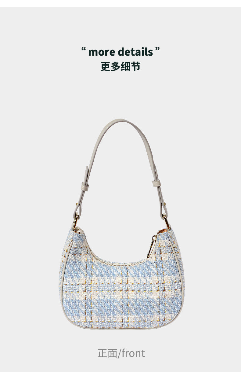 Unique Designer Trendy Women's Bag2024Summer New Fashion Versatile Plaid Crescent Underarm Handbag