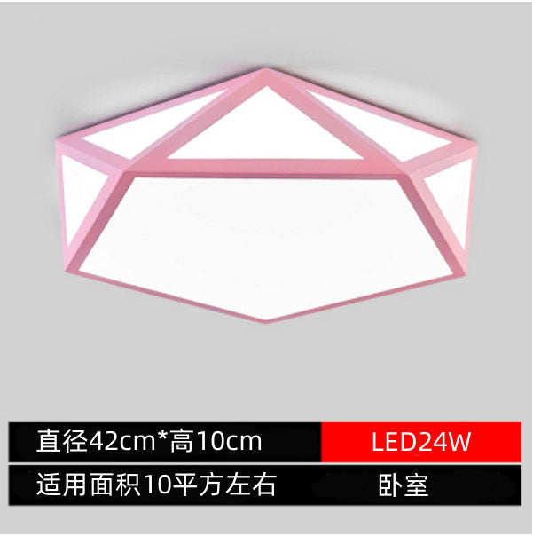 Minimalist Iron Art Acrylic Ceiling Light Nordic Diamond Geometric Hollow Children's Bedroom Colorful Macaron led Lamp