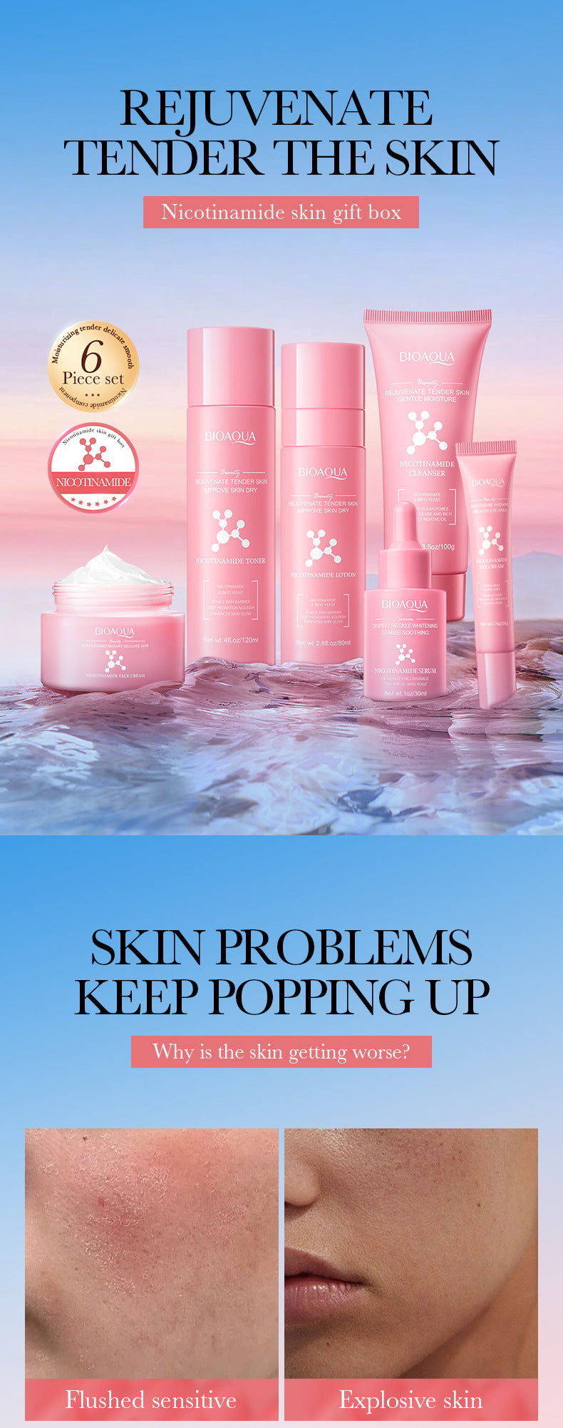 Cross-border Niacinamide Hydrating and Rejuvenating Six-Piece Set Hydrating Moisturizing Gift Set Cross-Border Wholesale