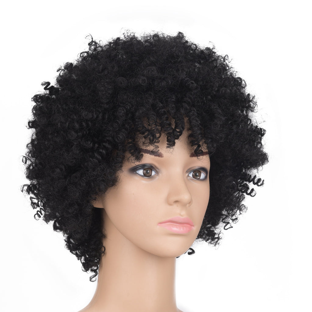 European and American New Style Hair Wig Cap Women's Short Hair Small Curl Black Hairpiece Brown Wholesale Bangs Natural Style