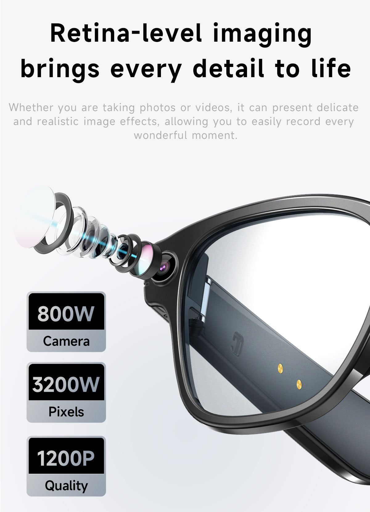 L801Smart Glasses800100 Megapixel Camera with Image Stabilization1200P Video Recording AI Simultaneous Translation Color Changing Sunglasses