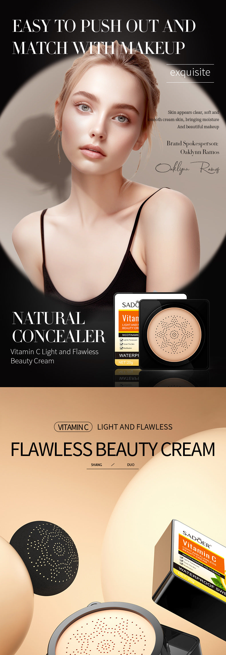 Makeup SADOER Vitamin C Mushroom Cushion Moisturizing Lightweight Breathable BB Wholesale Cross-Border Foreign Trade Frost