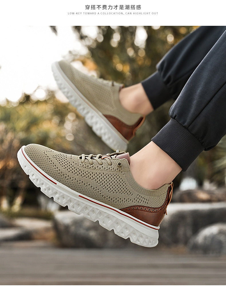 Large Size Casual Men's Shoes Fashionable Lightweight Loafers Men's Flyknit Hollow Breathable Running Sports Shoes