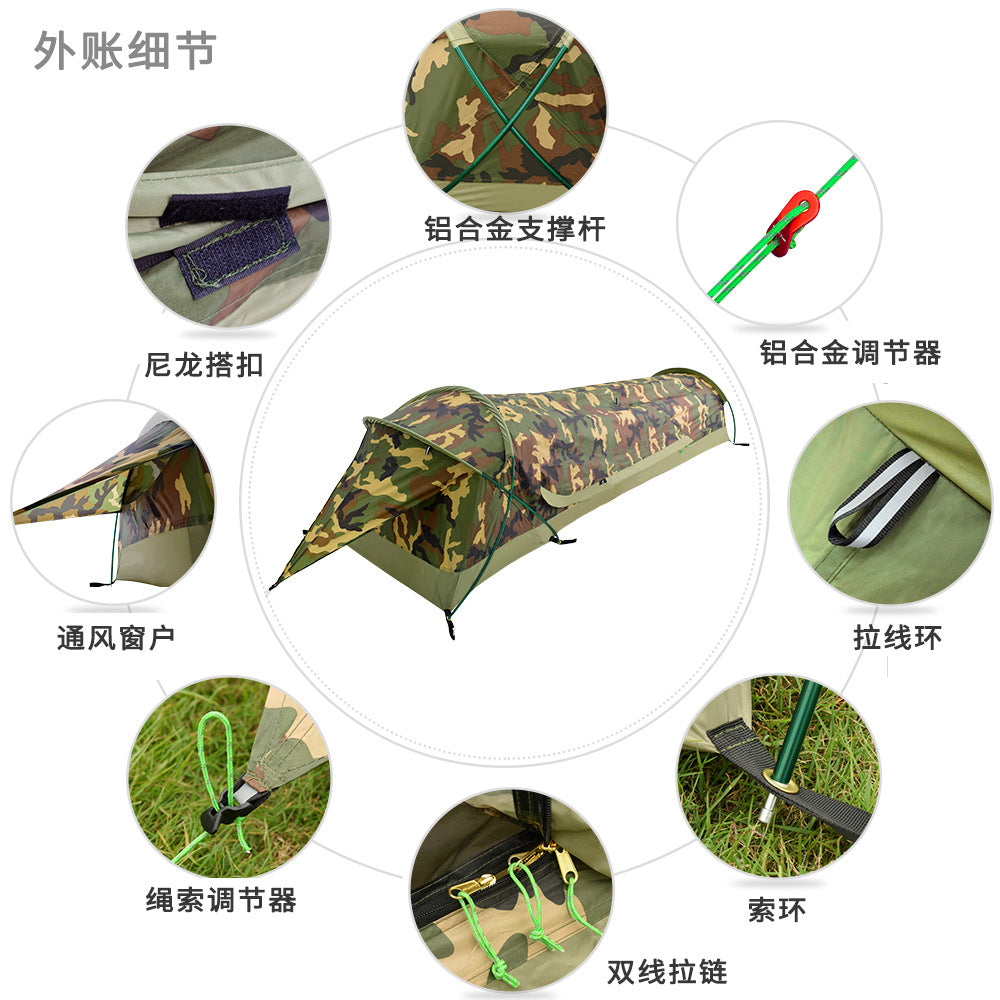 Thickened Single Tent Outdoor Camouflage Tunnel Tent Mountaineering Camping Windproof Portable Waterproof Camping Tent