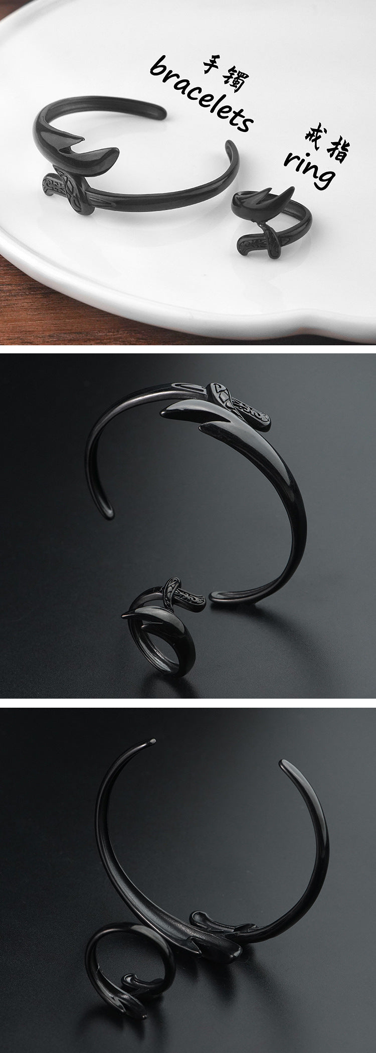 Fashionable Personality Stainless Steel Bracelet Ring Jewelry Electroplated Black Titanium Steel Ring Wholesale