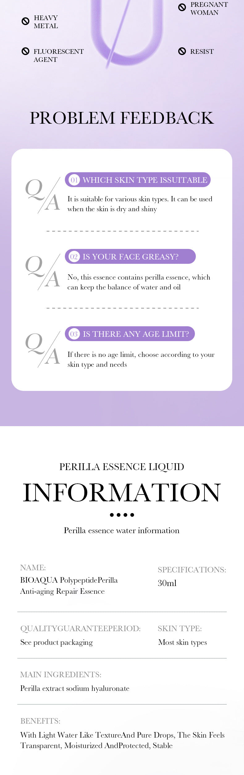 Polypeptide Perilla Skin Care Set  BIOAOUA Clean and Moisturizing Five-Piece Set  Wholesale