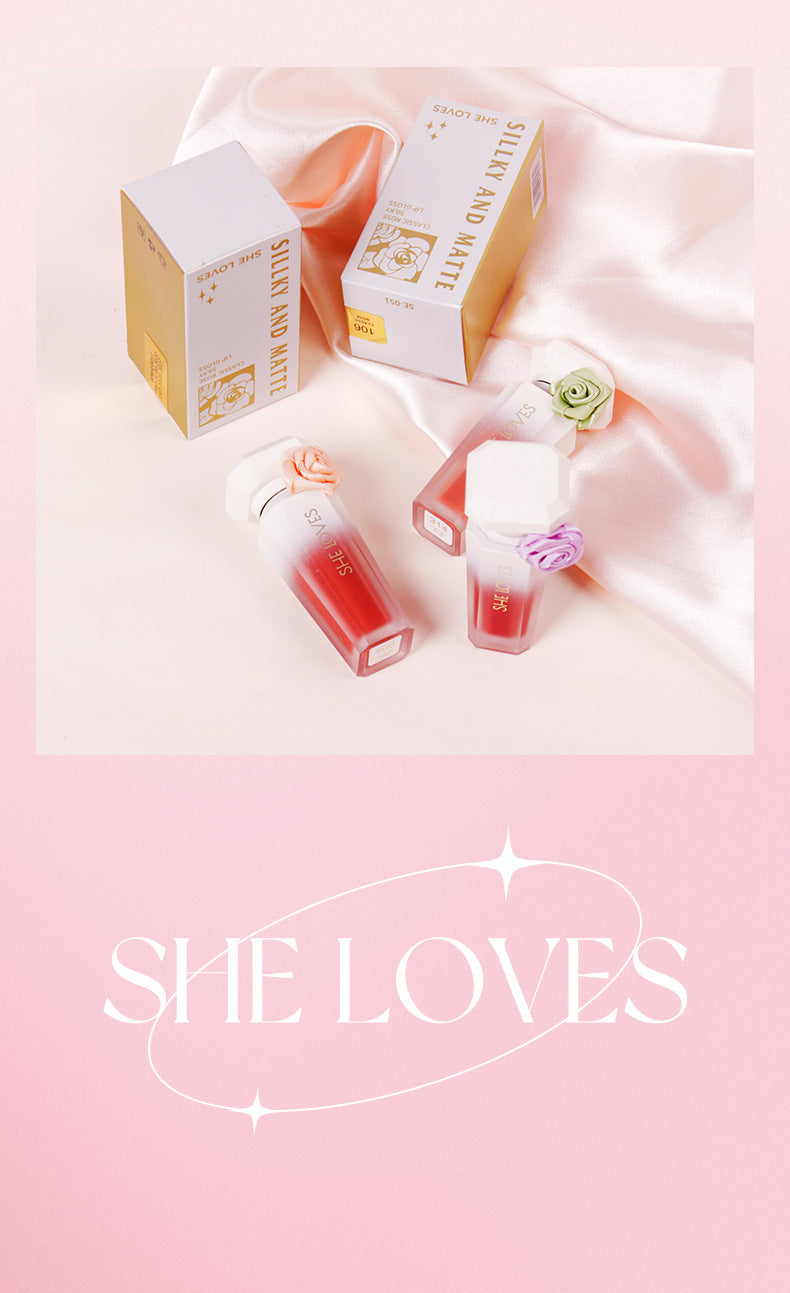 Europe and America SHELOVES Rose Matte Lip Glaze Long-lasting Non-stick Cup Non-fading Genuine Lip Gloss Makeup Wholesale