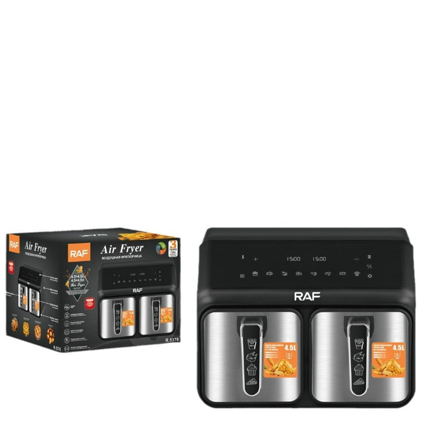 RAF European Standard Dual Compartment Large Capacity Multifunctional Dual Pot Dual Basket Air Fryer Smart Touchscreen Oil-Free