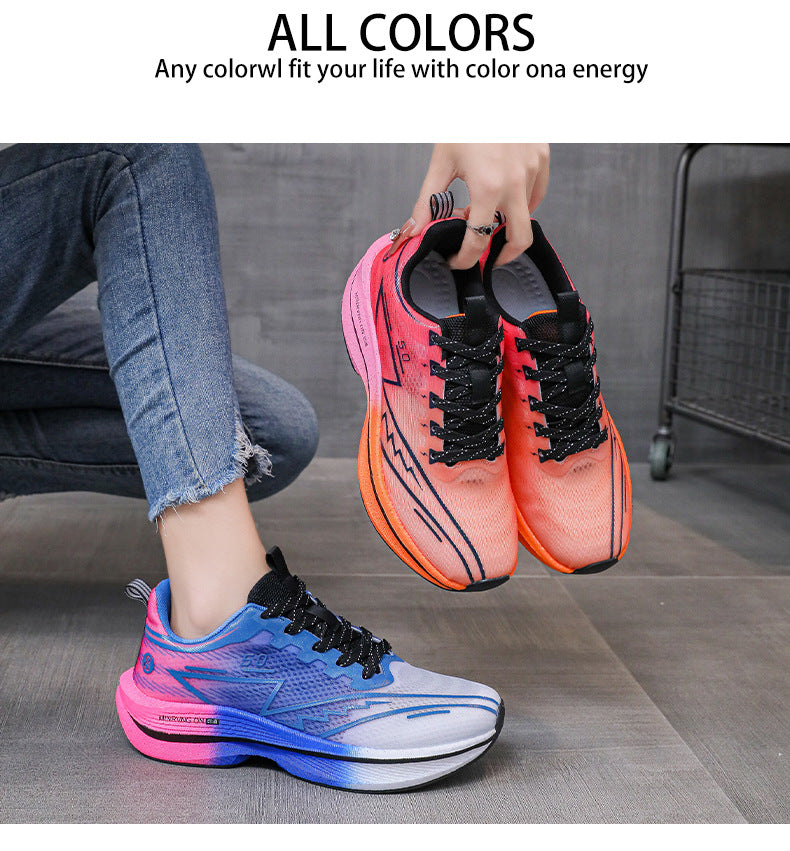 Carbon Plate Running Shoes Mesh Ultra-light Breathable Sports Shoes Men Couple All-match Casual Popcorn Running Shoes Breathable Lightweight