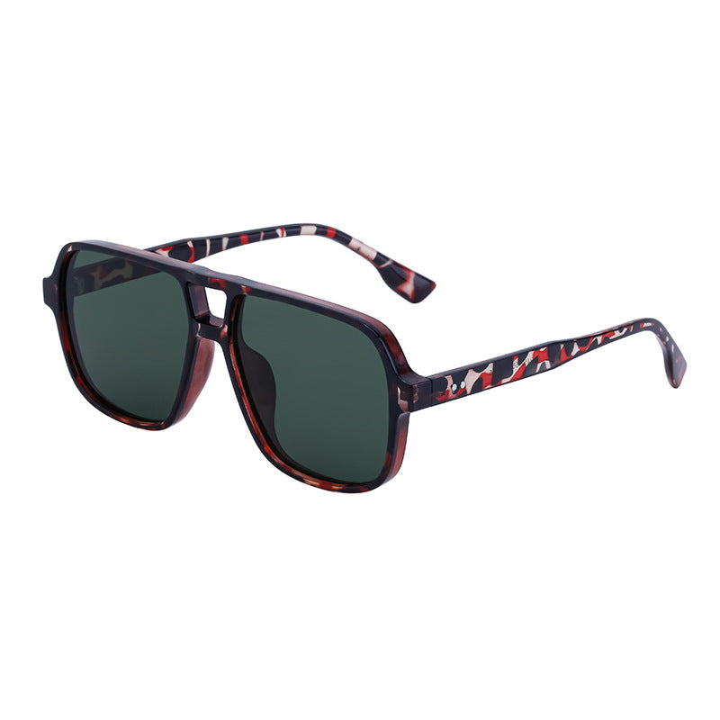European and American Retro Double Bridge Sunglasses for Men, Large Frame Driving Sunglasses, Men's Outdoor Hiking Sun Protection Glasses shades