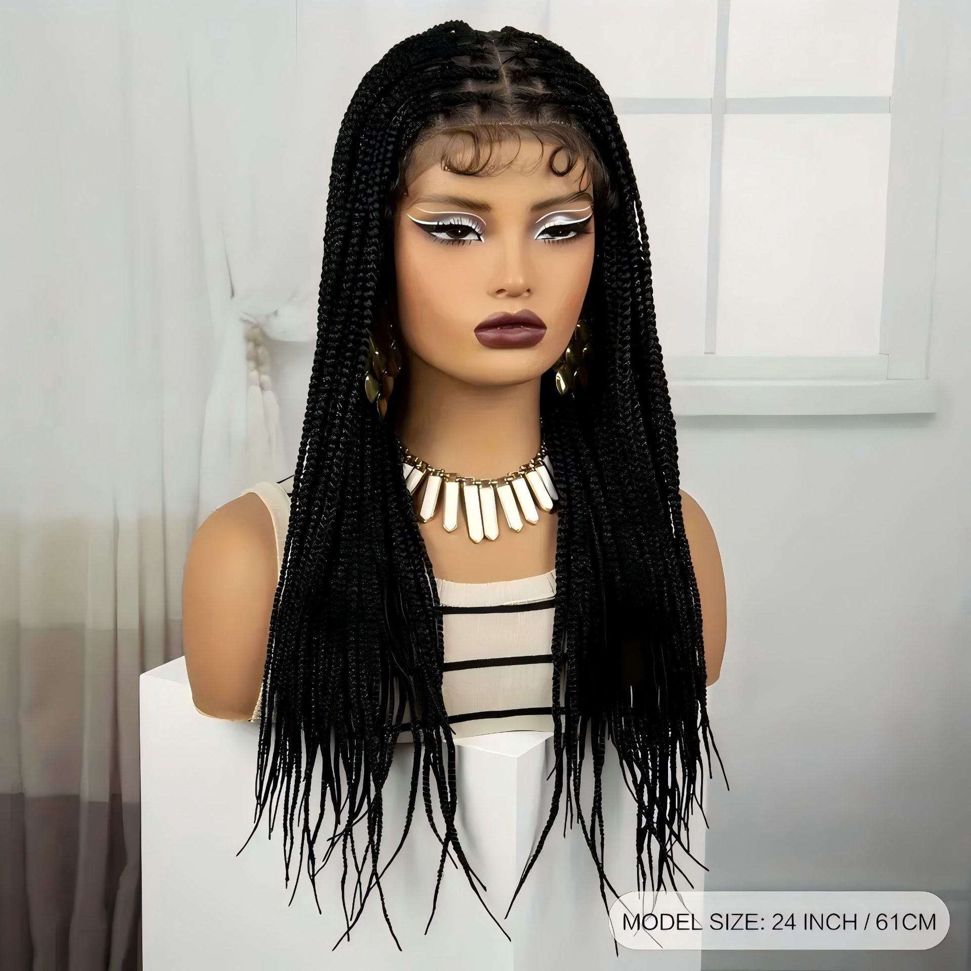 TEMU Amazon Cross-Border European and American Wig Three-Strand Braid Full Lace Hand-Woven Full Wig