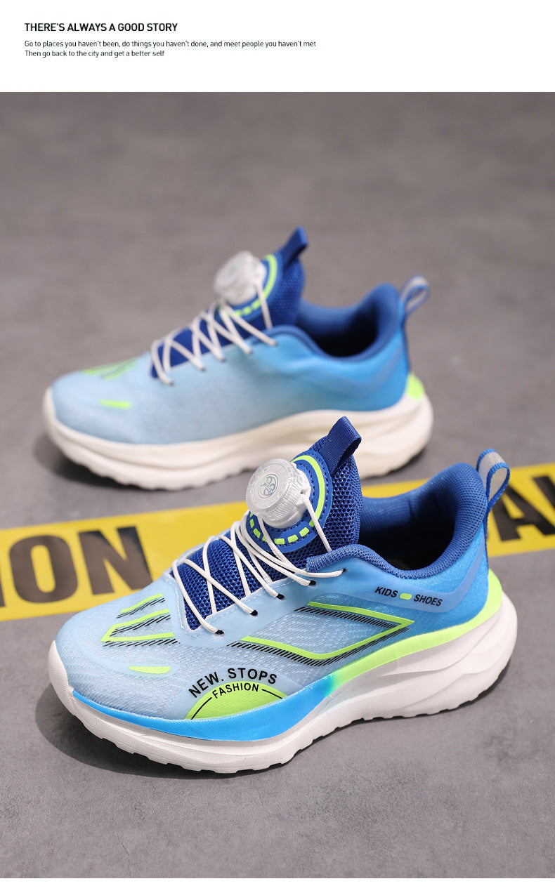 Spring and Summer New Children's Comfortable Breathable Button Running Shoes Fashionable Casual Kids Shoes Non-Slip Wear-Resistant Boys' Sports Shoes