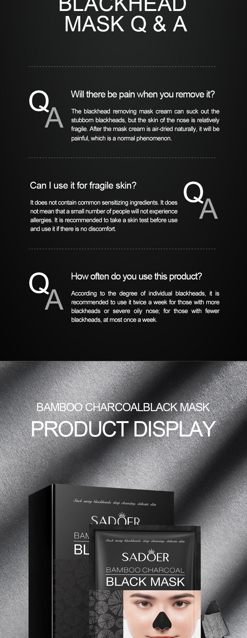 Bamboo Charcoal Blackhead Absorbing Nose Mask Patch SADOER T District Care Box Set Cross-Border Foreign Trade Live Wholesale