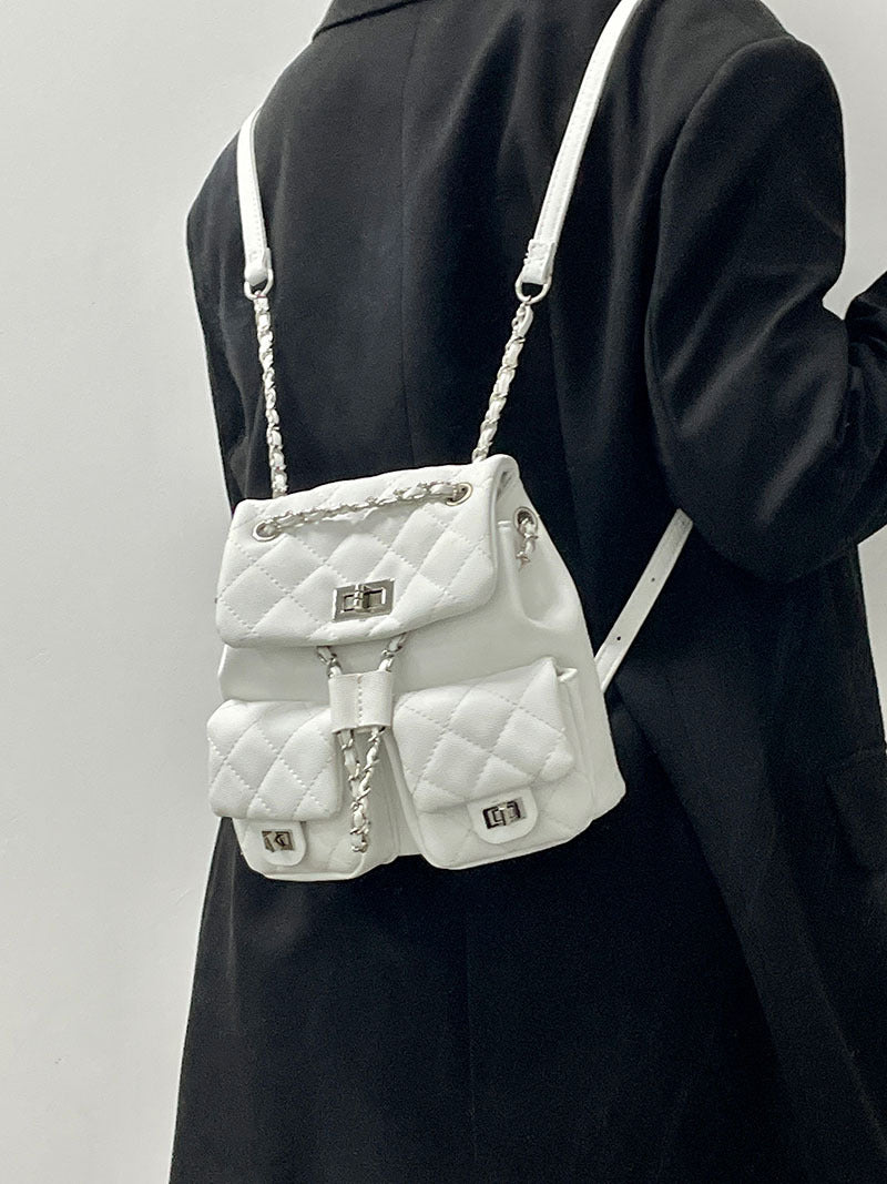 Internet Celebrity Same Style Fashion Versatile Small Chanel Style Diamond Double Shoulder Women's Bag Fashionable Backpack Japanese and Korean Style Women's Bag New Trendy