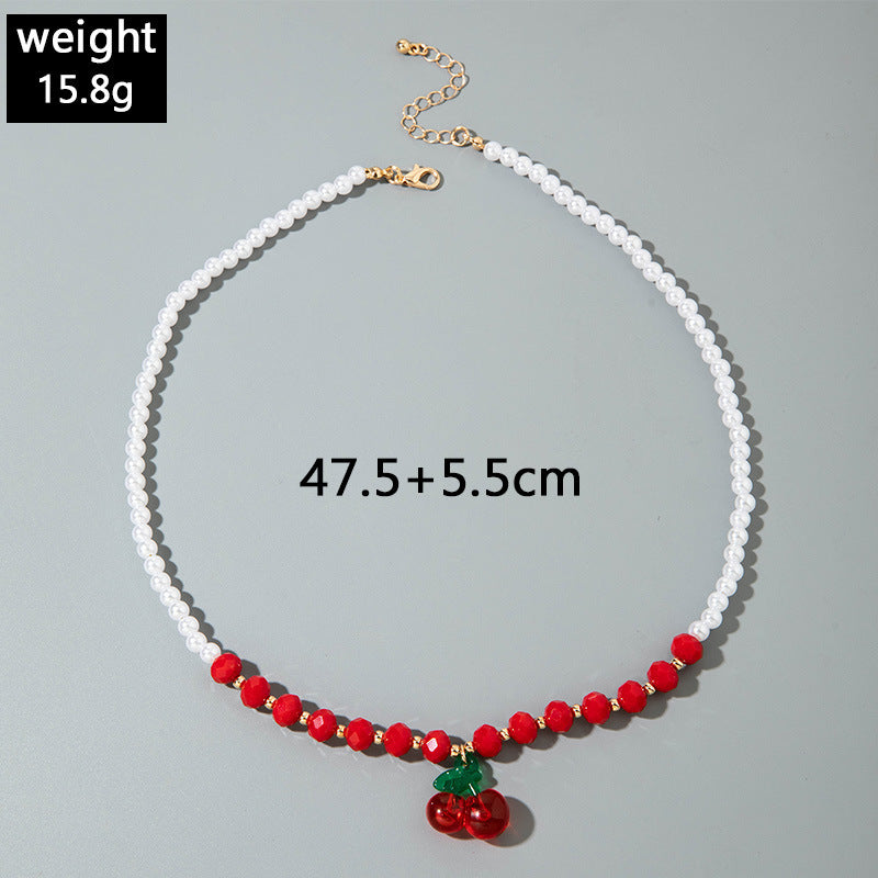 European and American Style Jewelry Light Luxury Imitation Pearl Cherry Necklace High-End Versatile Grass Multi-Layer Stacking Necklace Wholesale