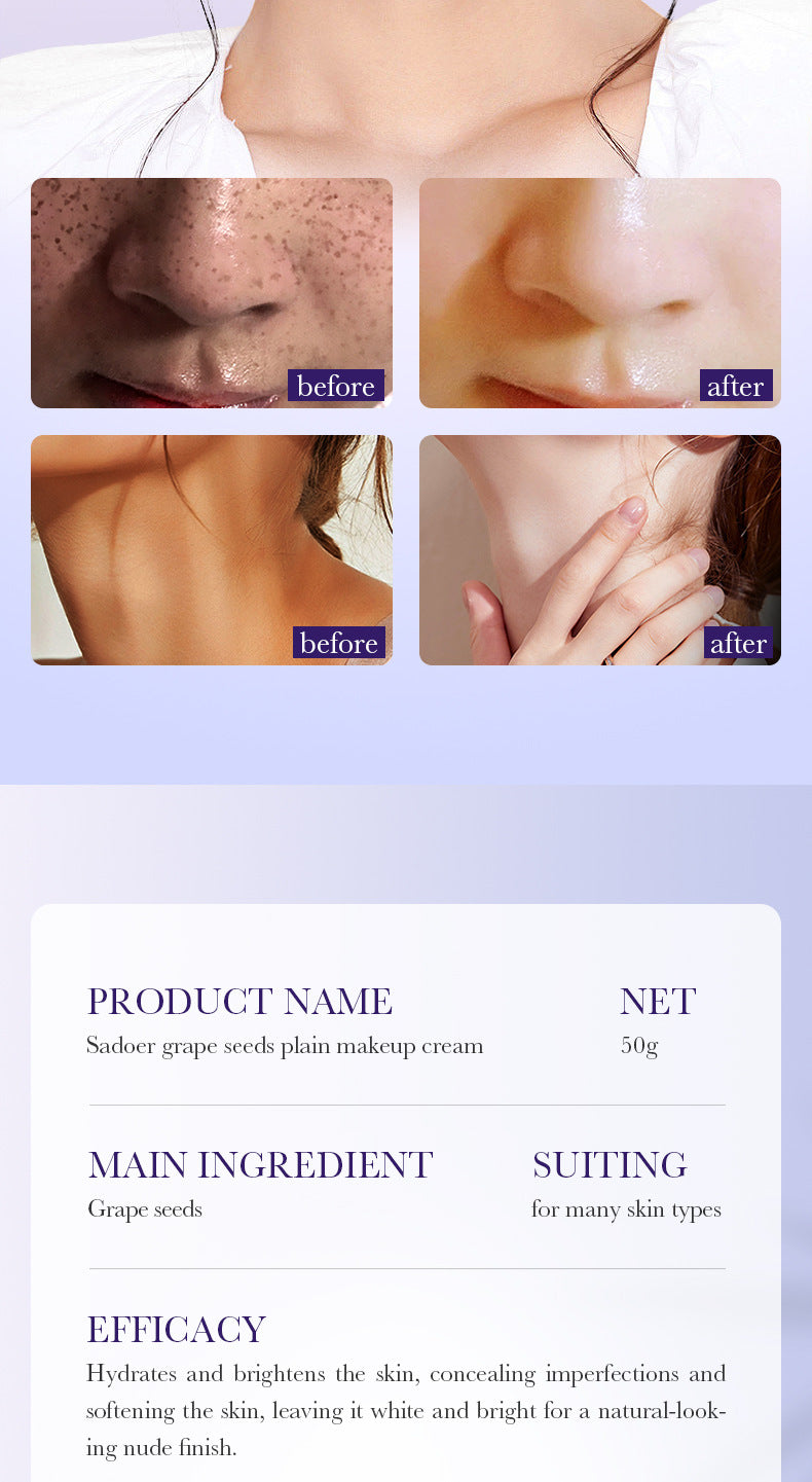 Makeup SADOER Grape Seed Concealer Brightening Cream Skin Softening Face Cream Live Streaming Cross-Border Wholesale