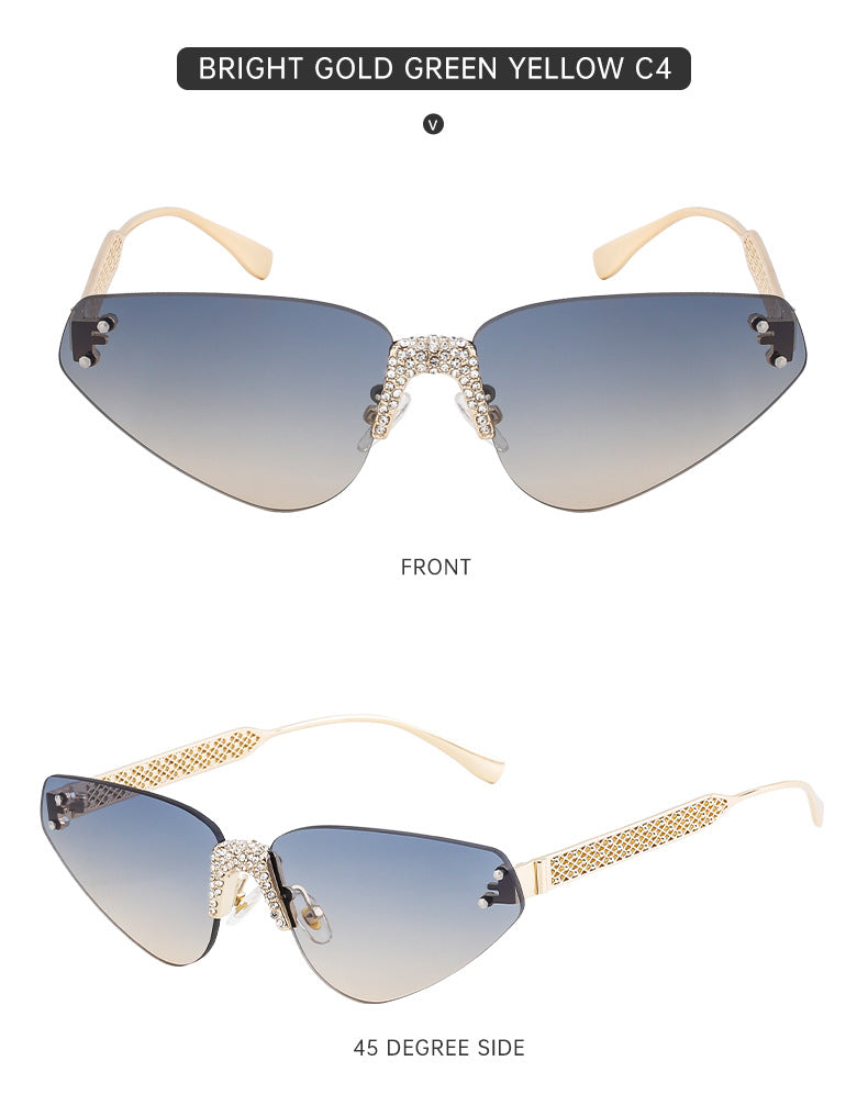 New European and American Fashion Frameless Sunglasses with Rhinestones for Women Outdoor Street Style Sunglasses Women Sun Protection Wholesale shades
