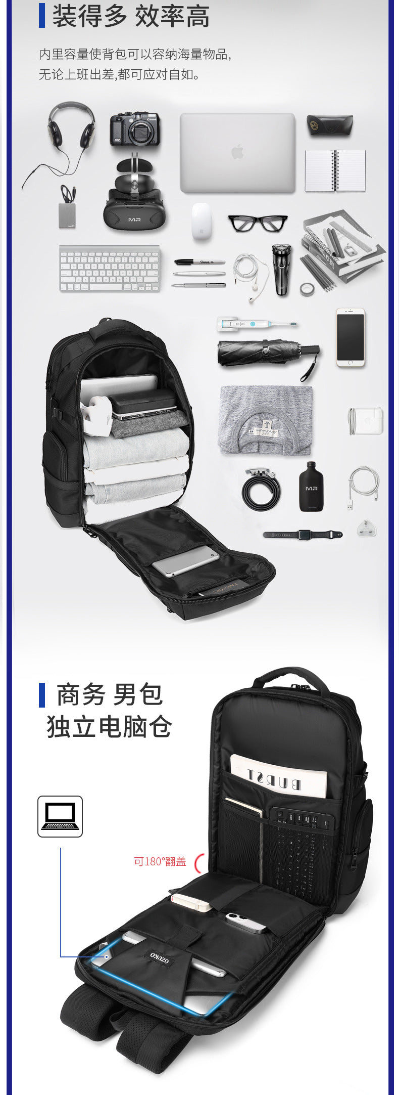 Business Backpack Men's Large Capacity Waterproof Computer Bag Multifunctional commuter backpack with a simple and sophisticated feel