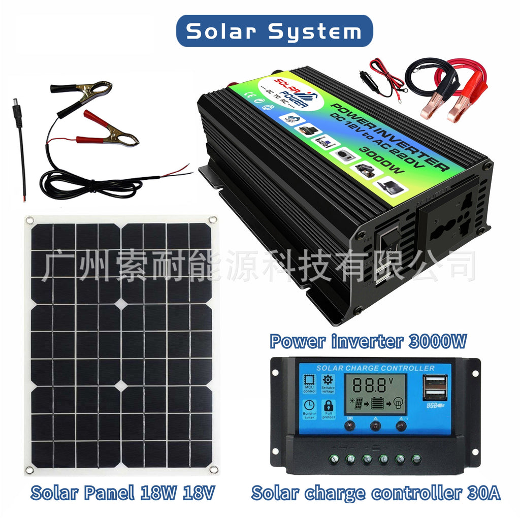12V Solar Energy Kit System：Inverter 30A Controller 18W Solar Panel Solar System