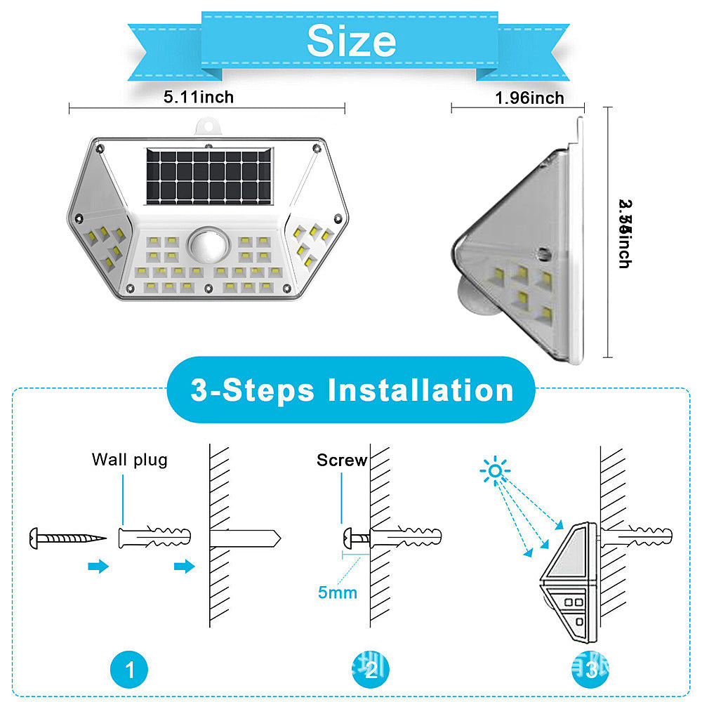 New model specifically designed for outdoor garden lights100LED Solar rechargeable wall light with four-sided illumination and motion sensor