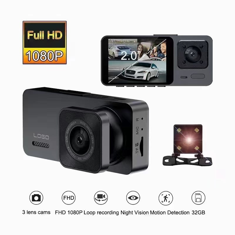 S10New Dash Cam2Inch IPS Hd1080P WIFI Three-Channel Recorder Cardvr