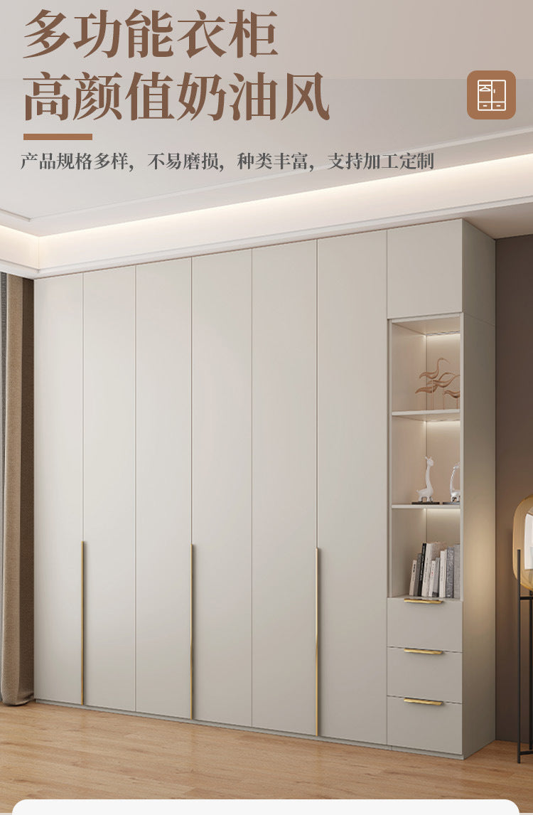 Custom Solid Wood Wardrobe for Home Bedroom Modern Simple Cream Style Hot-Selling Storage Cabinet One-Door to Ceiling Large Wardrobe