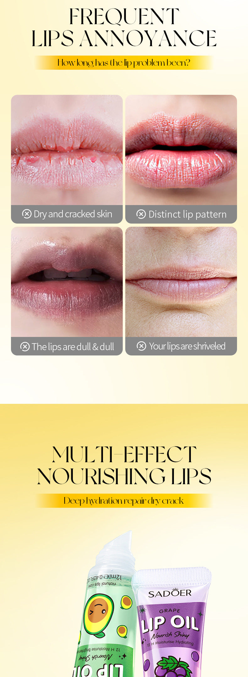 Moisturizing and Glossy Lip Oil Set SADOER Avocado Grape Lemon Lip Balm Cross-Border Wholesale