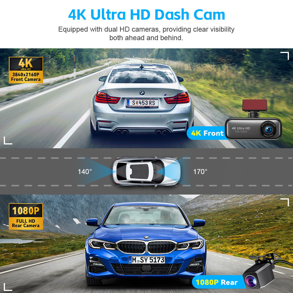 V26C4K Dual-lens Dash Cam HD Ultra Wide Angle Night Vision WiFi Front and Rear Double Recording GPS Car