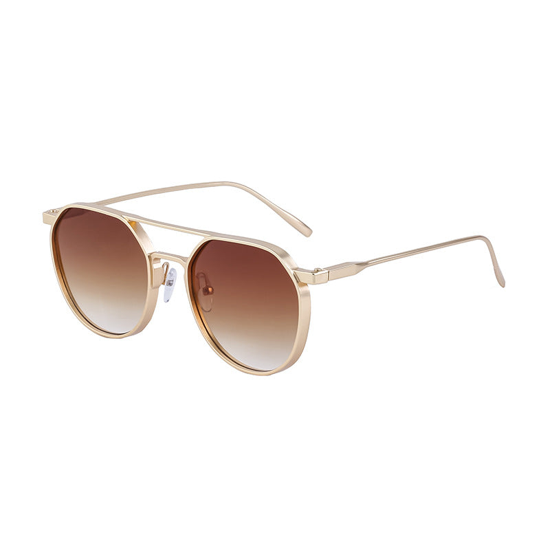 New Retro Oval Frame Glasses Metal Double Bridge Pilot Sunglasses Men's High-end Driving Sun Protection Sunglasses