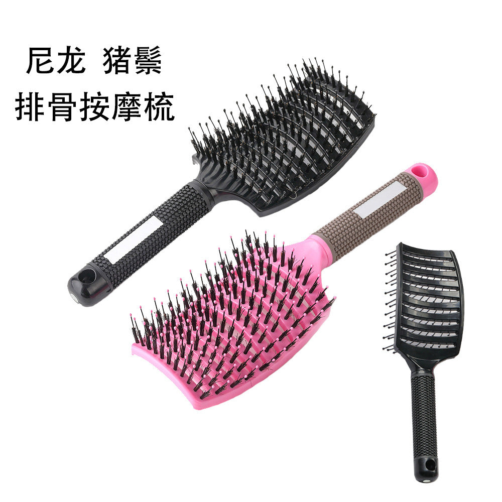 Large Curved Comb, Ribbed Hair Comb, Boar Bristle Curved Massage Comb, Nine-Row Comb, Styling Curling and Smoothing Comb, Cross-Border