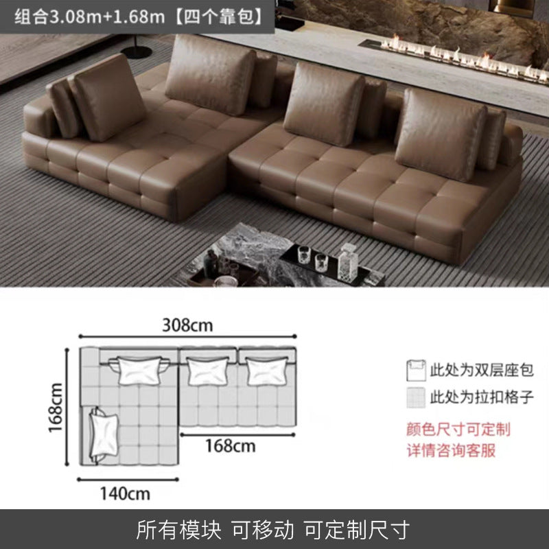 Lawrence Genuine Leather Sofa Italian Minimalist Style for Small and Large Apartments, Villas, and Clients, Corner Sofa, Modern Straight Row Leather Sofa Shipping and tax not included