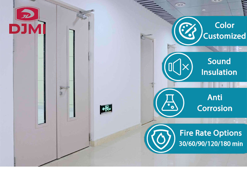 Cheap Price Fire Rated   With Stainless Steel Handle Single Leaf Security Fireproof Metal Door Certified Exit Gate Steel Door