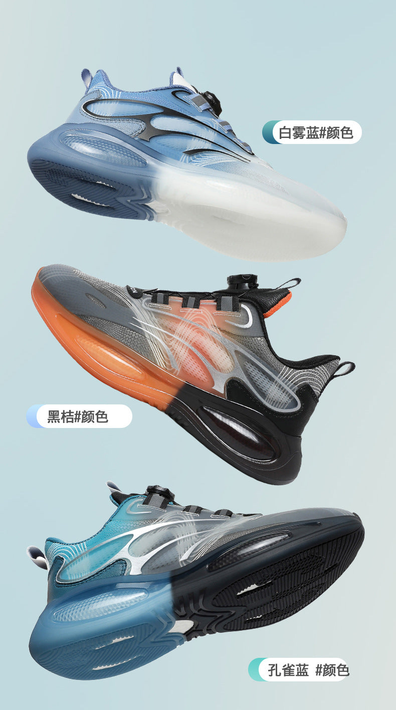 2025Hot-Selling Casual Leather Lightweight Rotating Button Running Shoes for Men with Popcorn Sole, Shock Absorption Sports Shoes