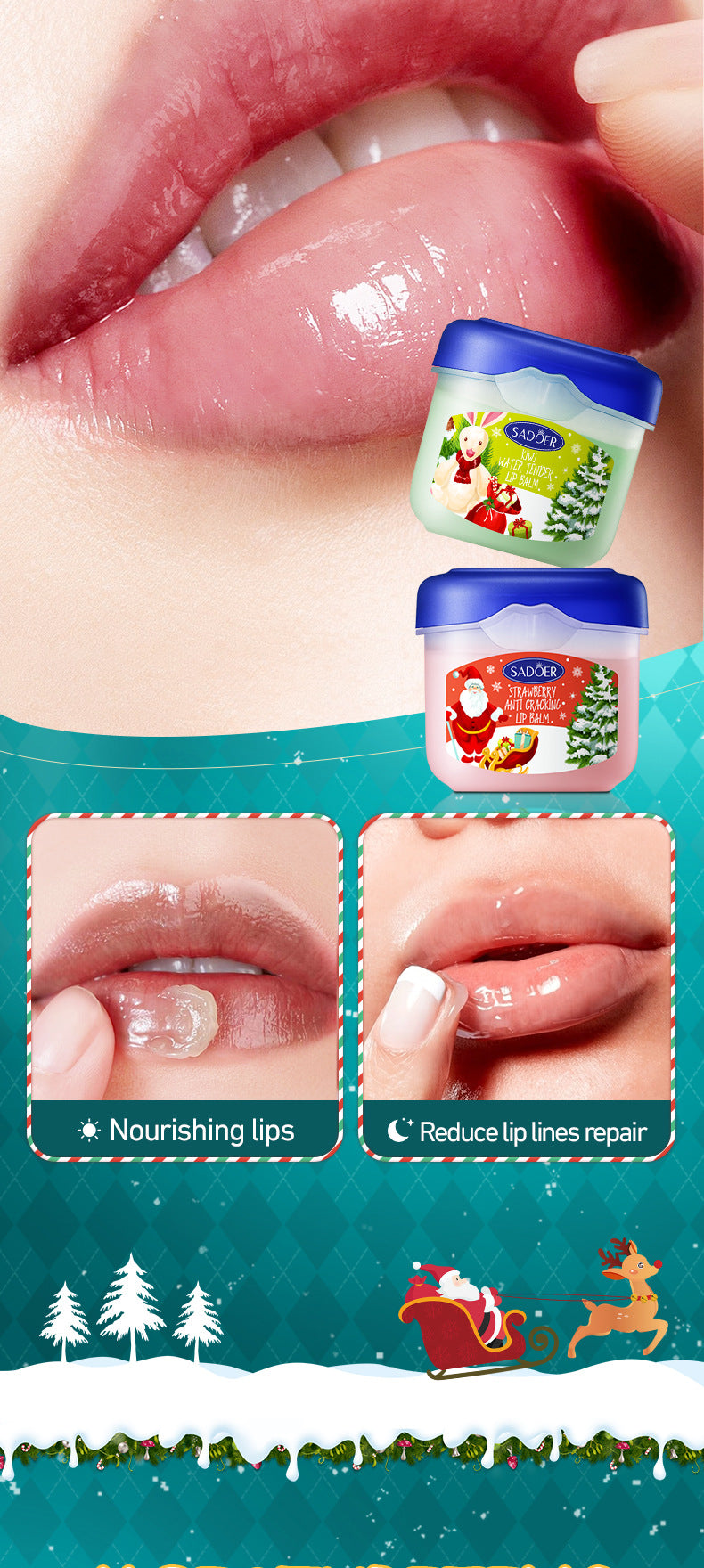 Full English Christmas Hand Cream Lip Balm Combo Set SADOER Anti-chapping Moisturizing  Wholesale