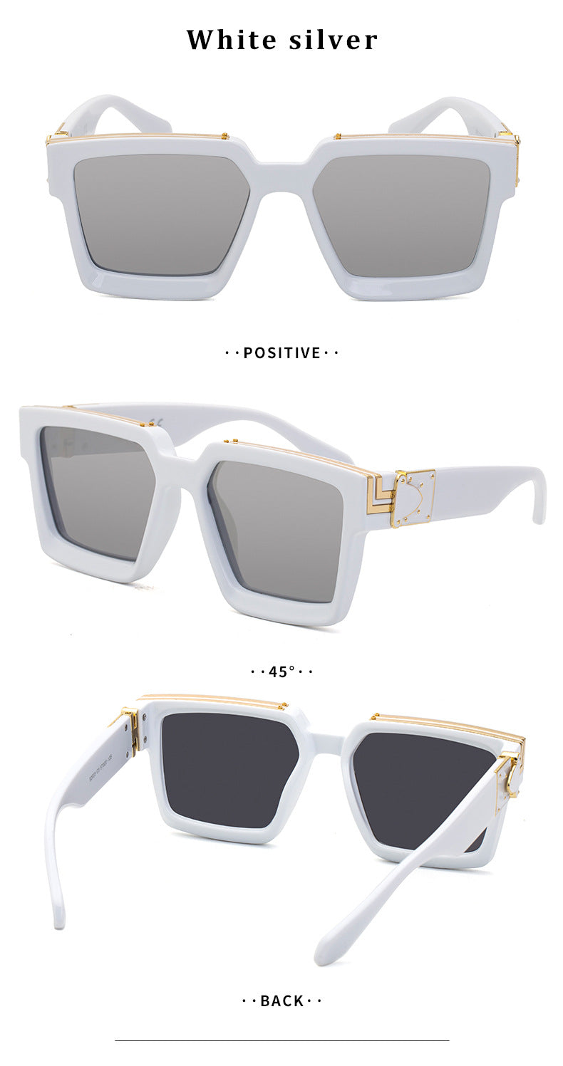millionaire Large Square Frame Sunglasses for Women, Internet Celebrity Style, 0k Rich Driving Sun Protection Sunglasses for Men86229