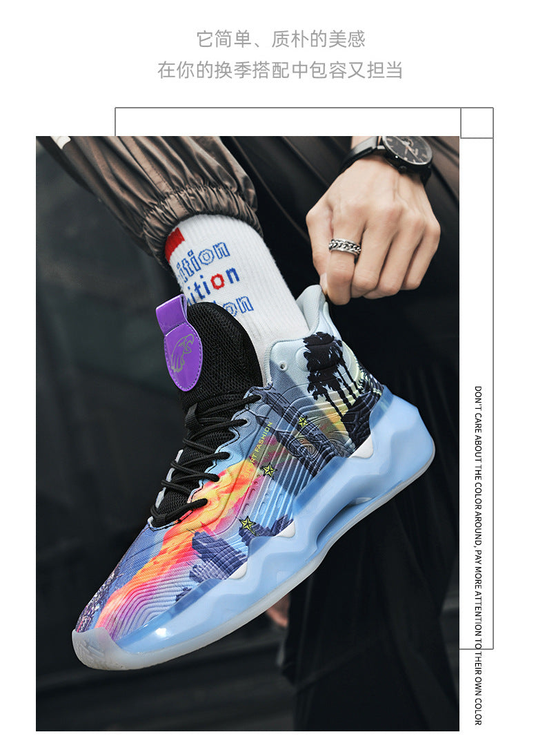 Autumn Winter New Wear-Resistant Anti-Slip Trendy Men's Sports Shoes Friction Sound Youth Professional Combat High-Top Basketball Shoes